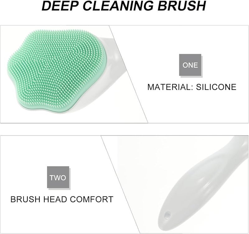 Green Cat Paw Silicone Facial Cleansing Brush For Sensitive Skin Long Handle Manual Scrubber - Image 5